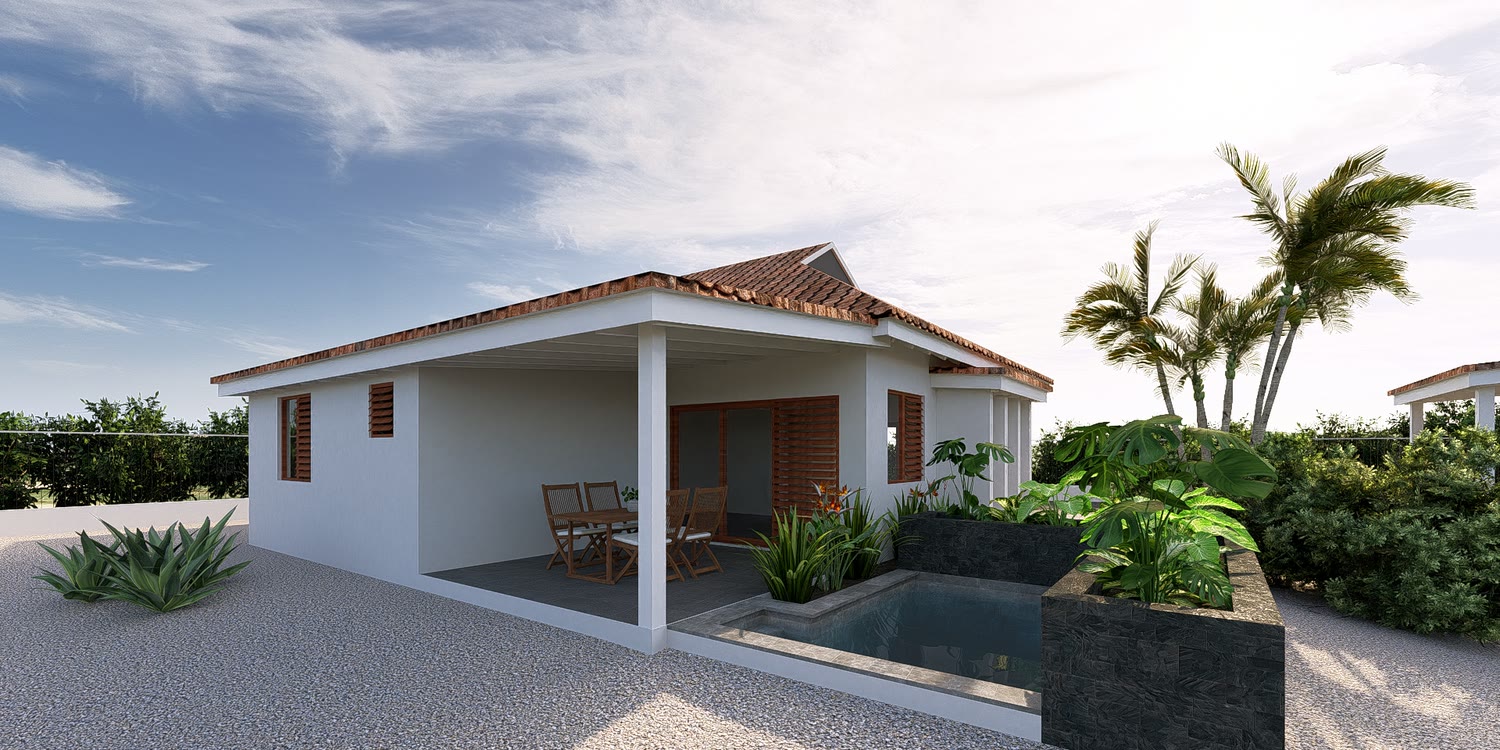 Villa exterior with covered veranda and private pool