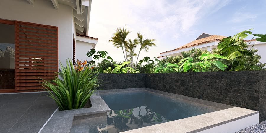 Private pool set into a walled terrace